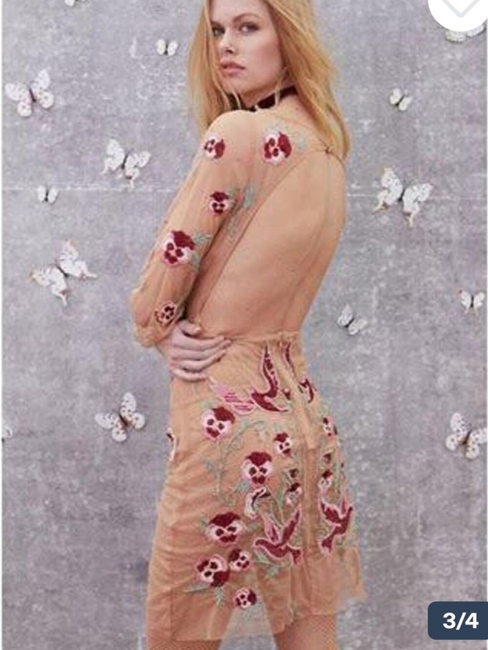 EUC For Love and Lemons Dove Embroidery Mini Dress Nude Medium - Picture 3 of 8